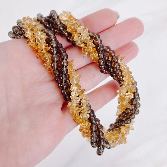 VTG Necklace Sterling Clasp Citrine and Smoky Quartz Beads, 90s Choker, Princess - Picture 10 of 10